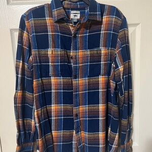 Men's Navy and Orange Plaid Casual Shirt